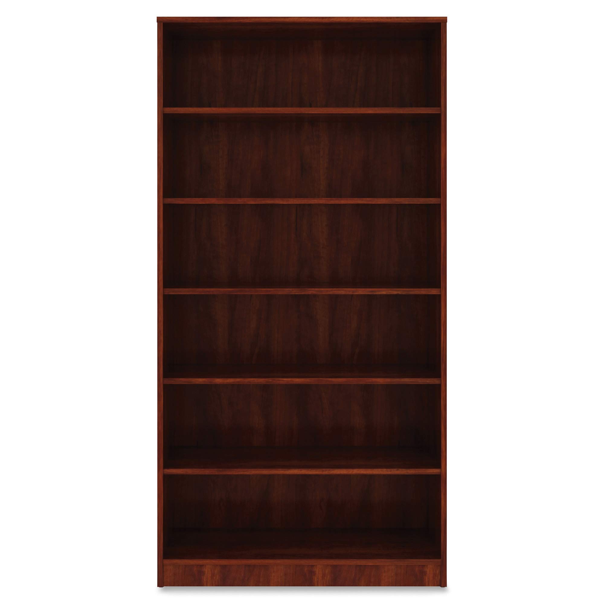 Lorell LLR99791 Cherry Laminate Bookcase - 5-Shelf Wood Book Storage Organizer for Home Office, Living Room & Library - Sturdy Bookshelf for Books, Decor & Display