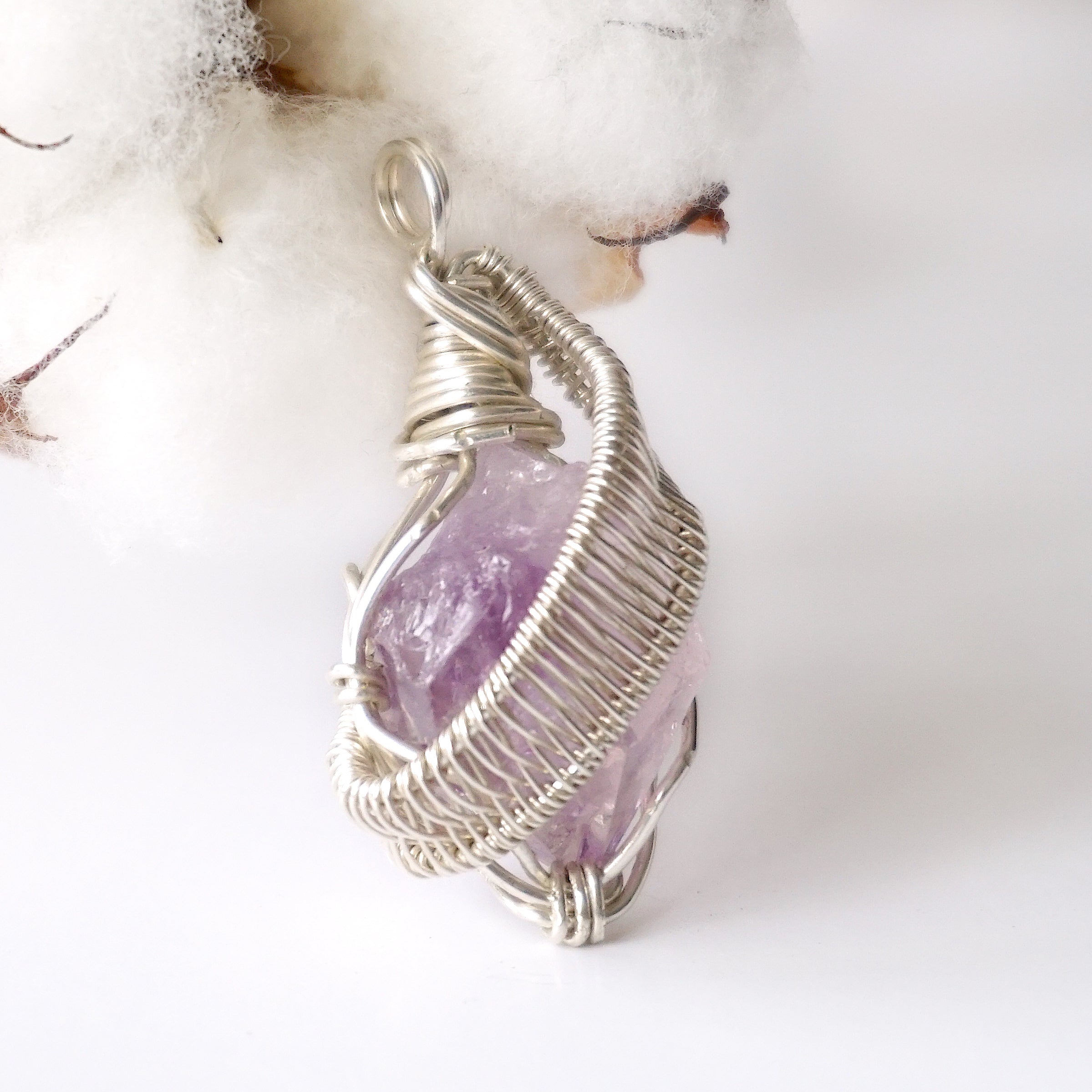 Natural Raw Amethyst Pendant Necklace in Sterling Silver 925 - Healing Crystal Jewelry for Women, Spiritual Gift & Everyday Wear