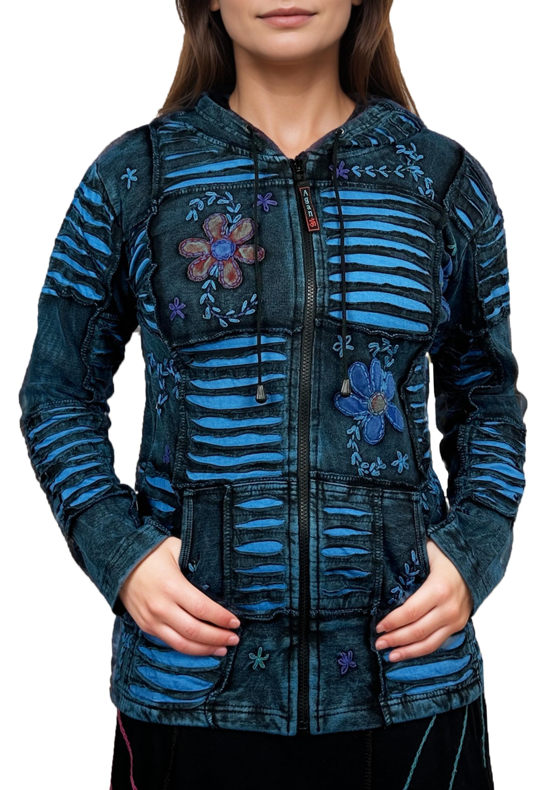 Agan Traders 2025 Spring Tie-Dye Patch Embroidered Women's Zip Up Hoodie Jacket - Trendy Free-Spirited Fashion for Casual Wear, Street Style & Outdoor Activities
