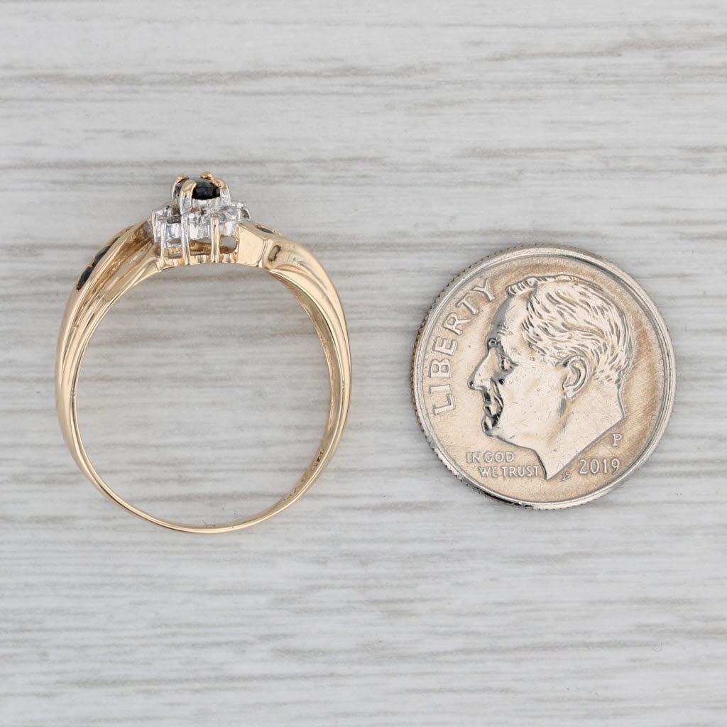 0.57ctw Marquise Blue Sapphire and Diamond Ring in 10k Yellow Gold - Size 7.75 Bypass Setting - Elegant Engagement, Wedding, or Anniversary Gift for Her