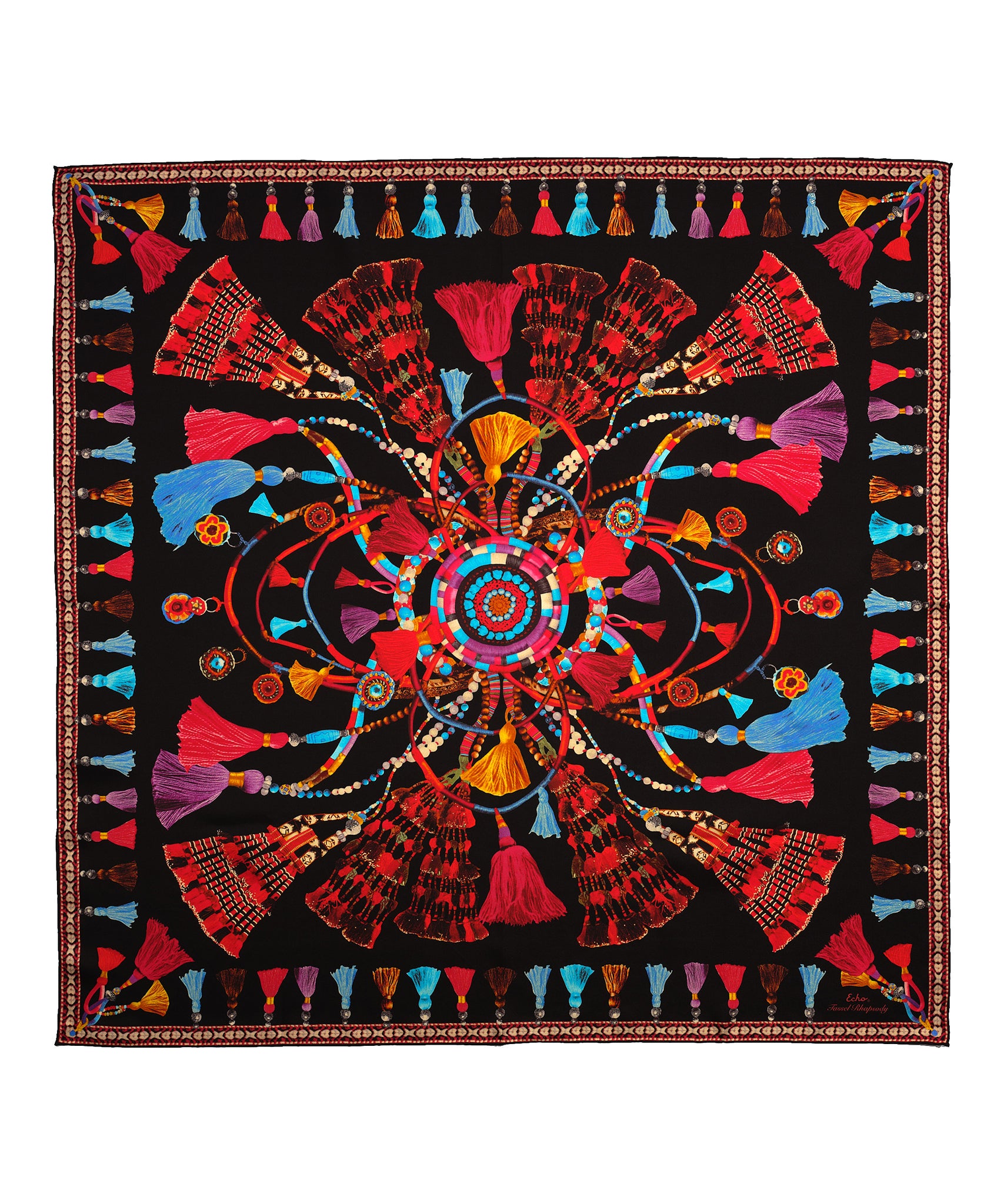 Tassel Rhapsody 35 Silk Square Scarf - Elegant Fashion Accessory for Women, Gift Wrapping & Home Decor | Perfect for Office, Party & Travel