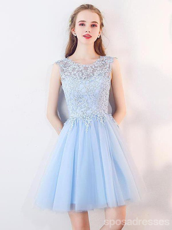 Elegant Blue Illusion Lace Homecoming Dress - Affordable Short Prom Dress for Teens (Style CM537) | Perfect for School Dances, Parties & Special Occasions