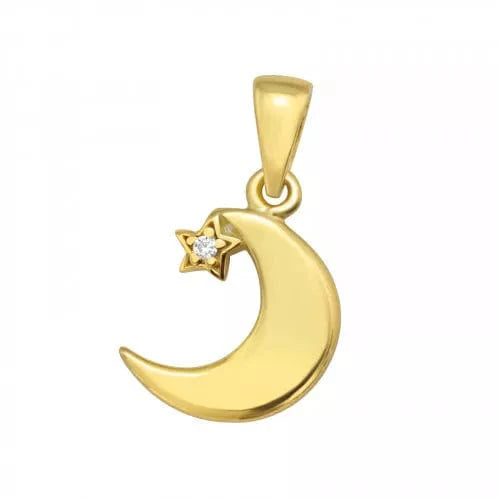14K Gold Plated Cubic Zirconia Crescent Moon Pendant Necklace - Elegant Celestial Jewelry for Women, Perfect for Birthday Gifts, Anniversary & Everyday Wear