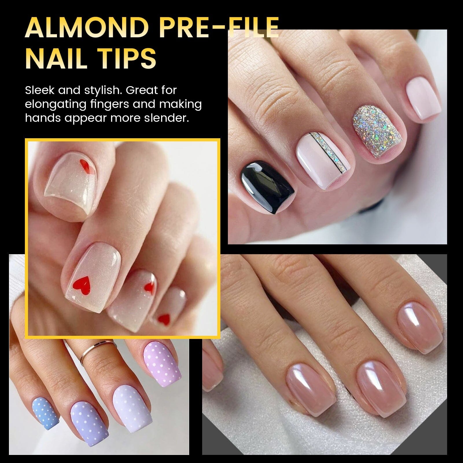 288pcs XS Square Pre-Filed Nail Tips - 12 Different Sizes for Acrylic & Gel Nails - Perfect for Salon, DIY Manicures & Nail Art