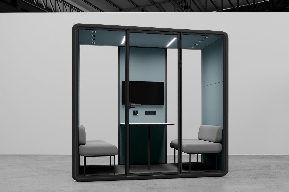 Nest 4 Person Meeting Booth with Echo Panel & Fabric - Soundproof Office Pod for Team Collaboration & Private Calls
