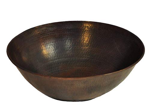 CRVSB-17-MA Matte Copper Round Vessel Sink with Board Design - 4.5 x 17 x 17 Inches - Modern Farmhouse Bathroom Sink for Vanity, Powder Room & Rustic Decor