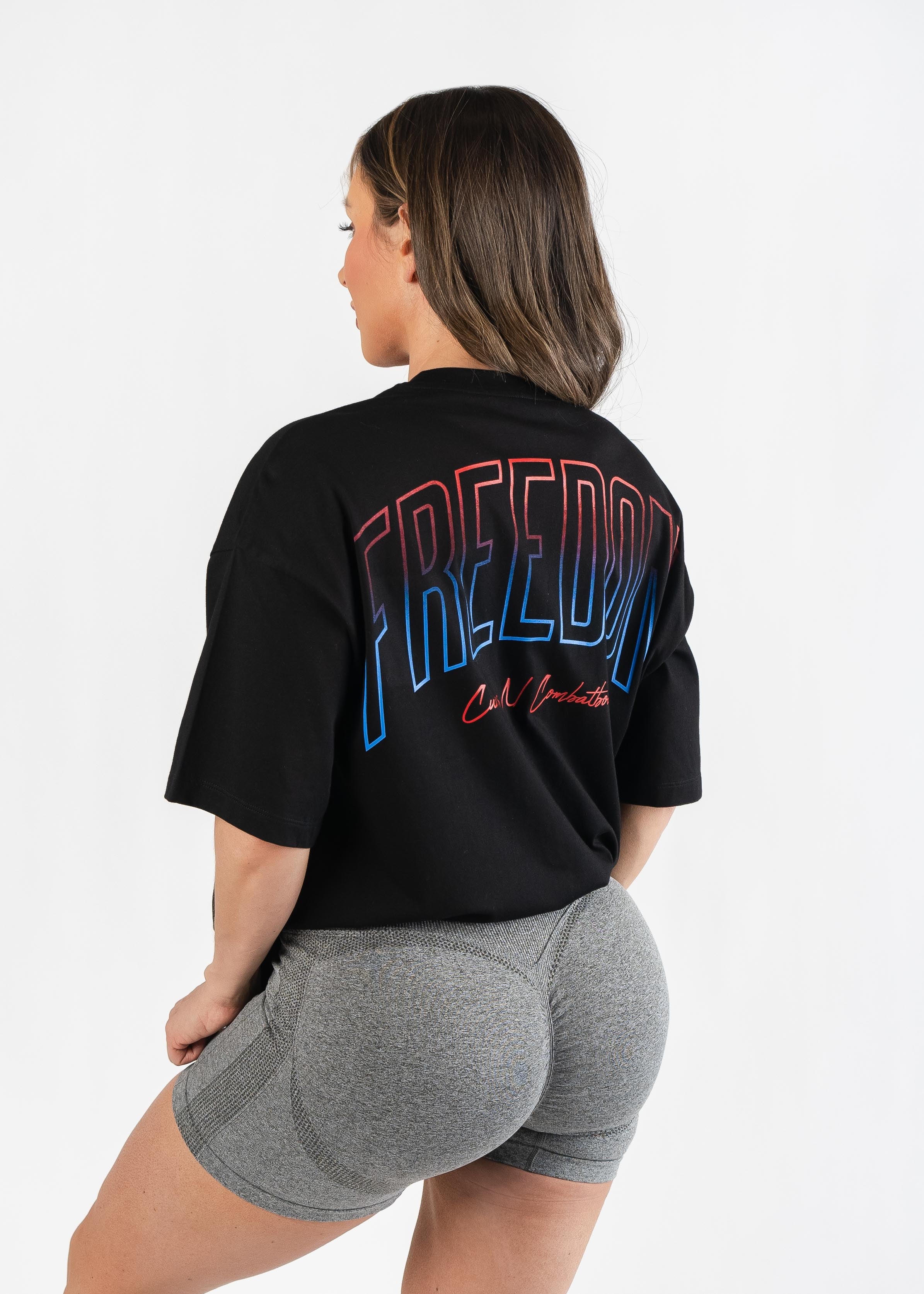 Oversized T-Shirt for Women - Black with Freedom Print | Comfortable Loose Fit Cotton Tee for Casual Wear, Street Style & Everyday Outfits