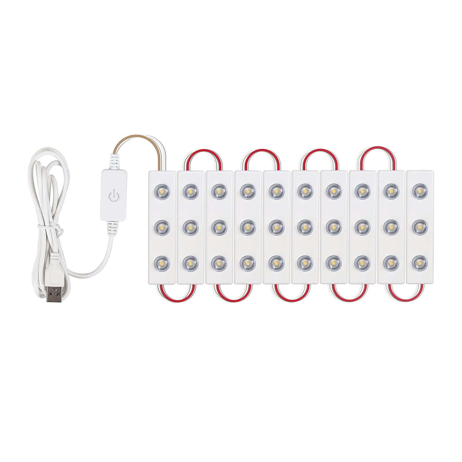 4.92ft USB LED Strip Light with Touch Control - 10 LED Vanity Mirror Lamp for Makeup, Dressing Table & Hair Salon - Double-Sided Adhesive Tape for Bedroom & Bathroom Lighting