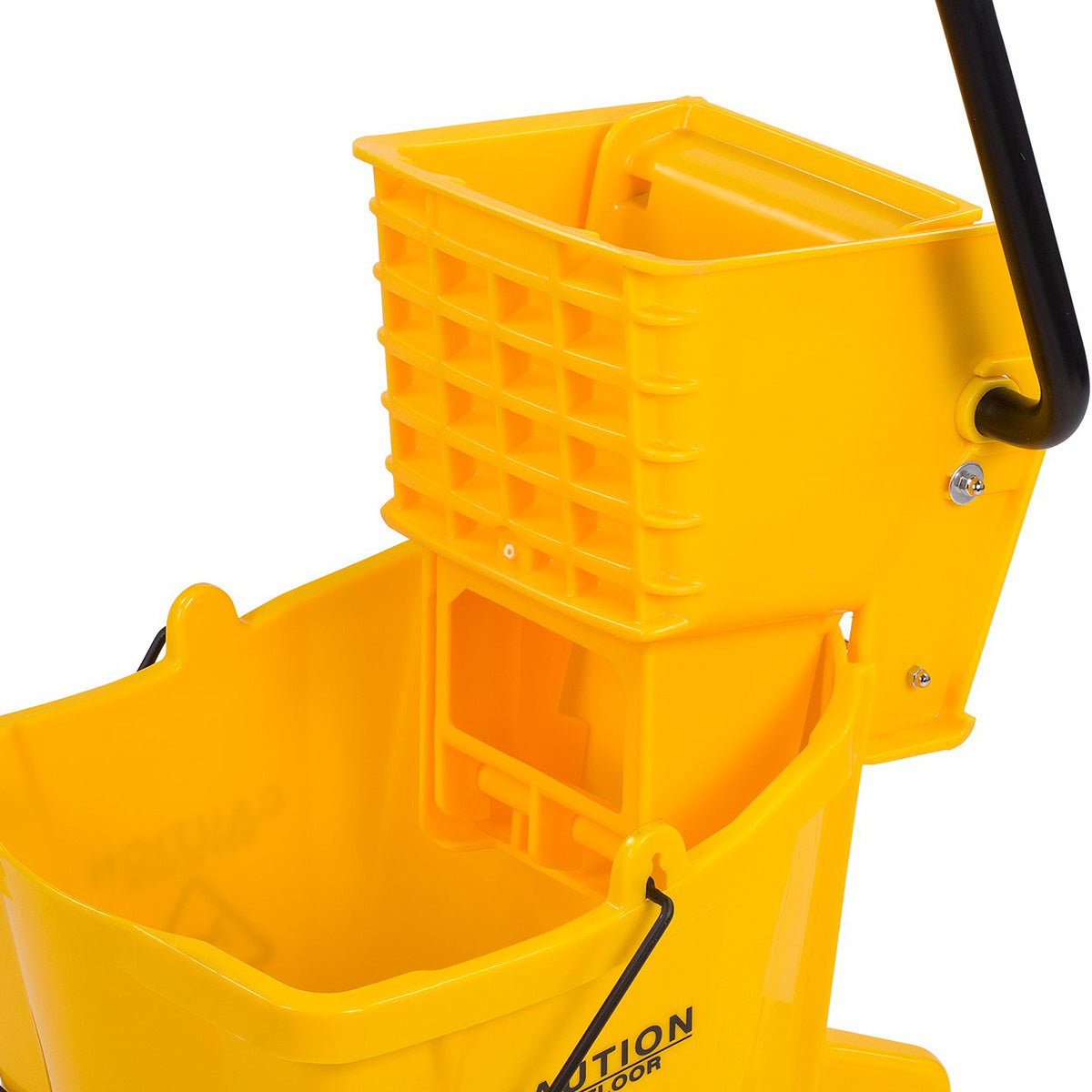 Carlisle 3690804 Flo Pac Mop Bucket with Side Press Wringer - 26 Quart Yellow Commercial Cleaning Bucket for Floor Mopping in Schools, Hospitals, and Restaurants