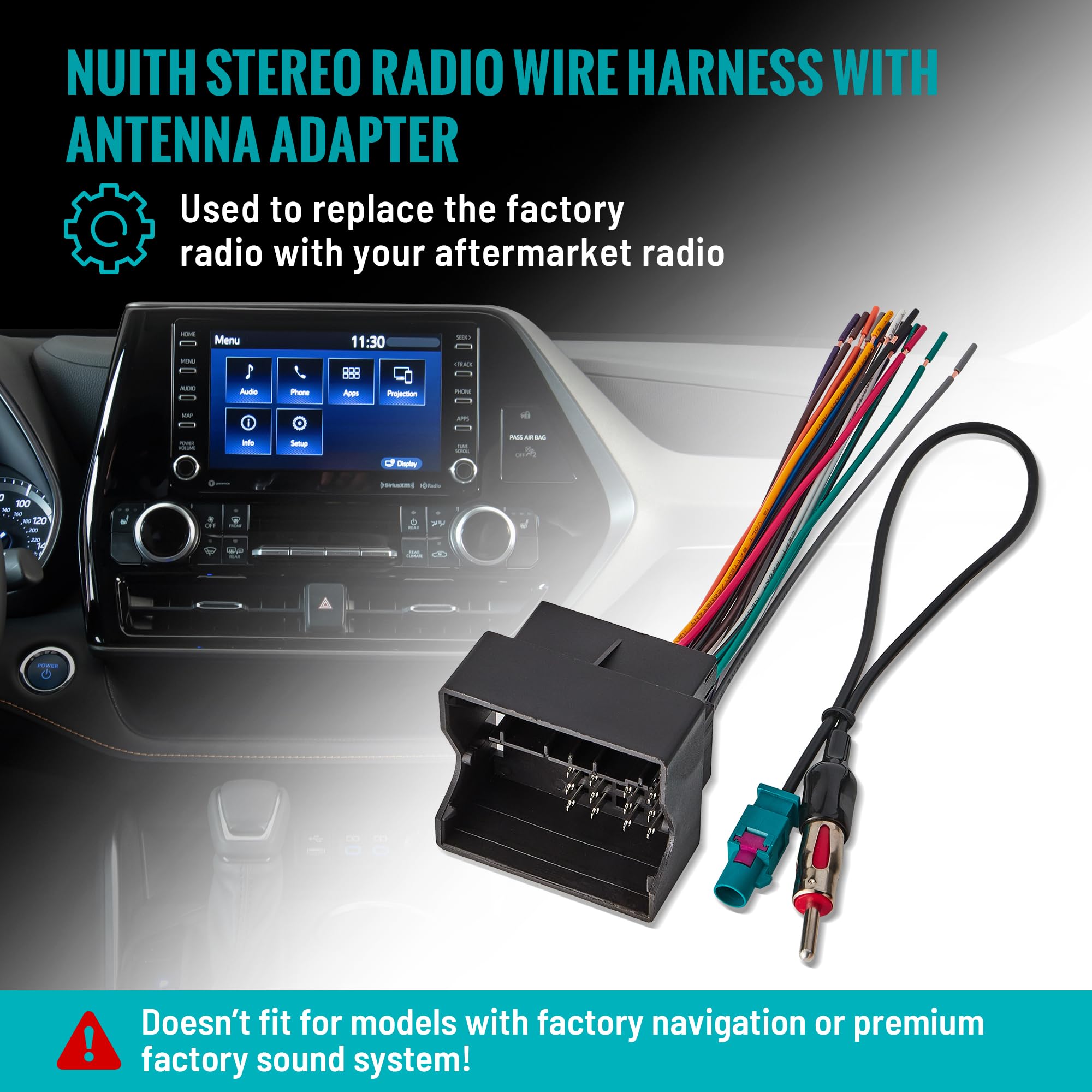 BMW VW Mercedes-Benz Stereo Radio Wire Harness & Antenna Adapter (2000-2015 Models) - Aftermarket Power Connector for Factory Plug Replacement - Perfect for Car Audio Upgrades & DIY Installations