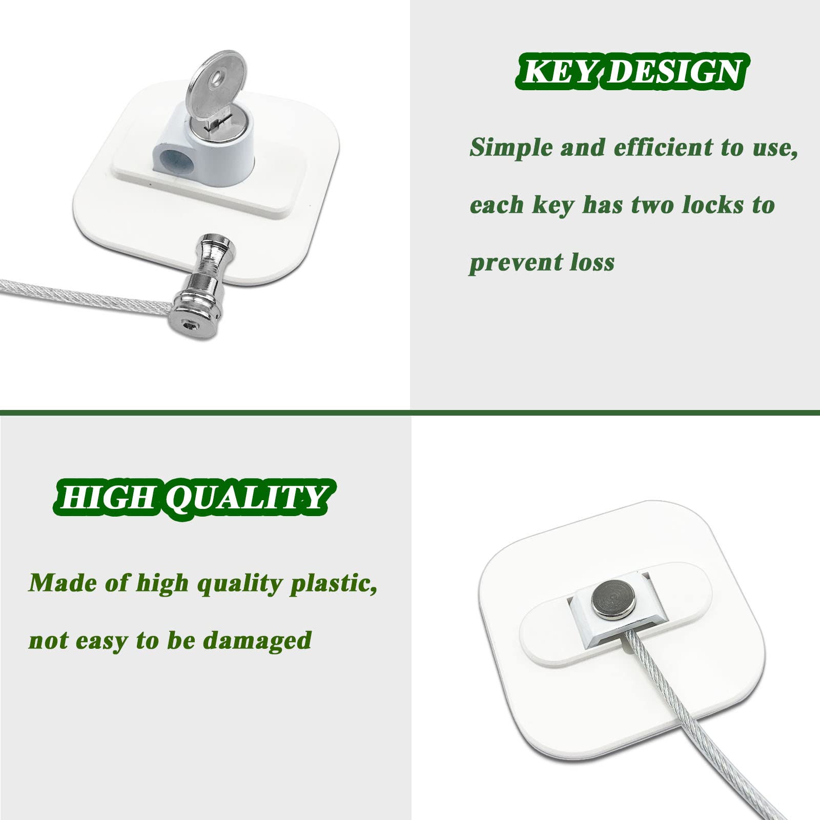 Refrigerator Lock with Key - 2 Pack Fridge Freezer Lock for Cabinets, Drawers, Air Fryer, Oven, Closet & Windows - Child Safety Locks with 4 Keys (White) - Perfect for Baby Proofing & Home Security