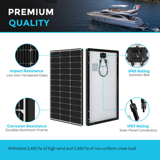 Renogy 100 Watt 12 Volt Monocrystalline Solar Panel - High Efficiency Portable Solar Charger for RV, Boat, Off-Grid & Emergency Power Use