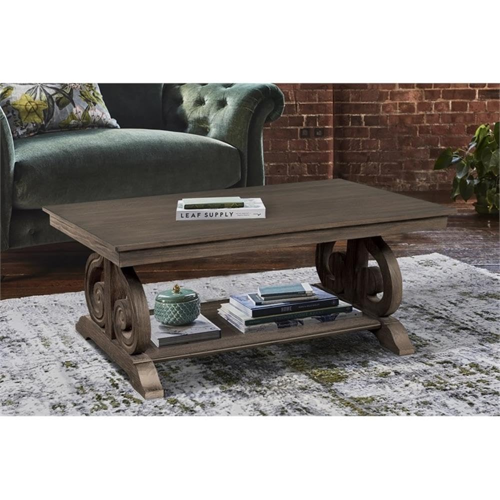 Lexicon Toulon Wood Coffee Table in Distressed Dark Oak - Modern Rustic Living Room Furniture for Home Decor & Entertainment Areas