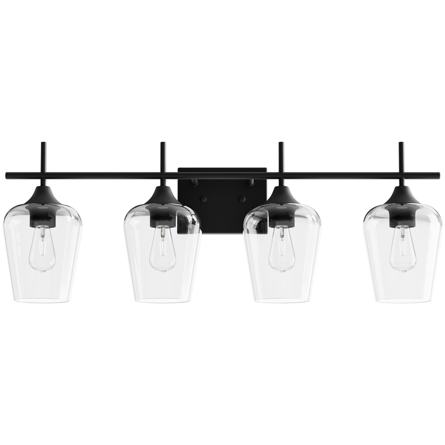 VONLUCE 4-Light Modern Bathroom Vanity Light Fixture with Clear Glass - Matte Black Wall Sconce for Bathroom, Bedroom, Hallway & Kitchen | Perfect Over Mirror Lighting for Home Decor
