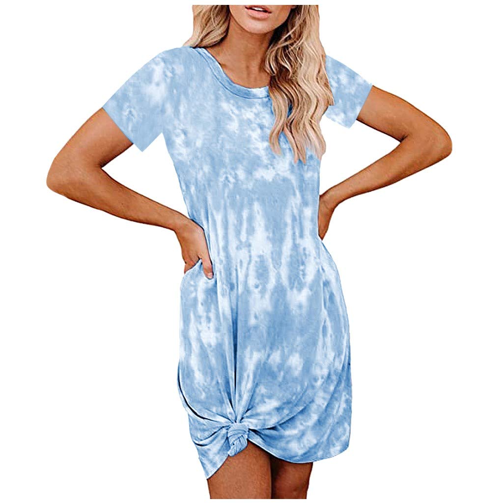 Women's Tie-Dye Short Sleeve Sun Dress - 2022 Fashion Loose Swing Dress for Casual Wear & Loungewear | Perfect for Beach, Vacation, and Summer Outfits