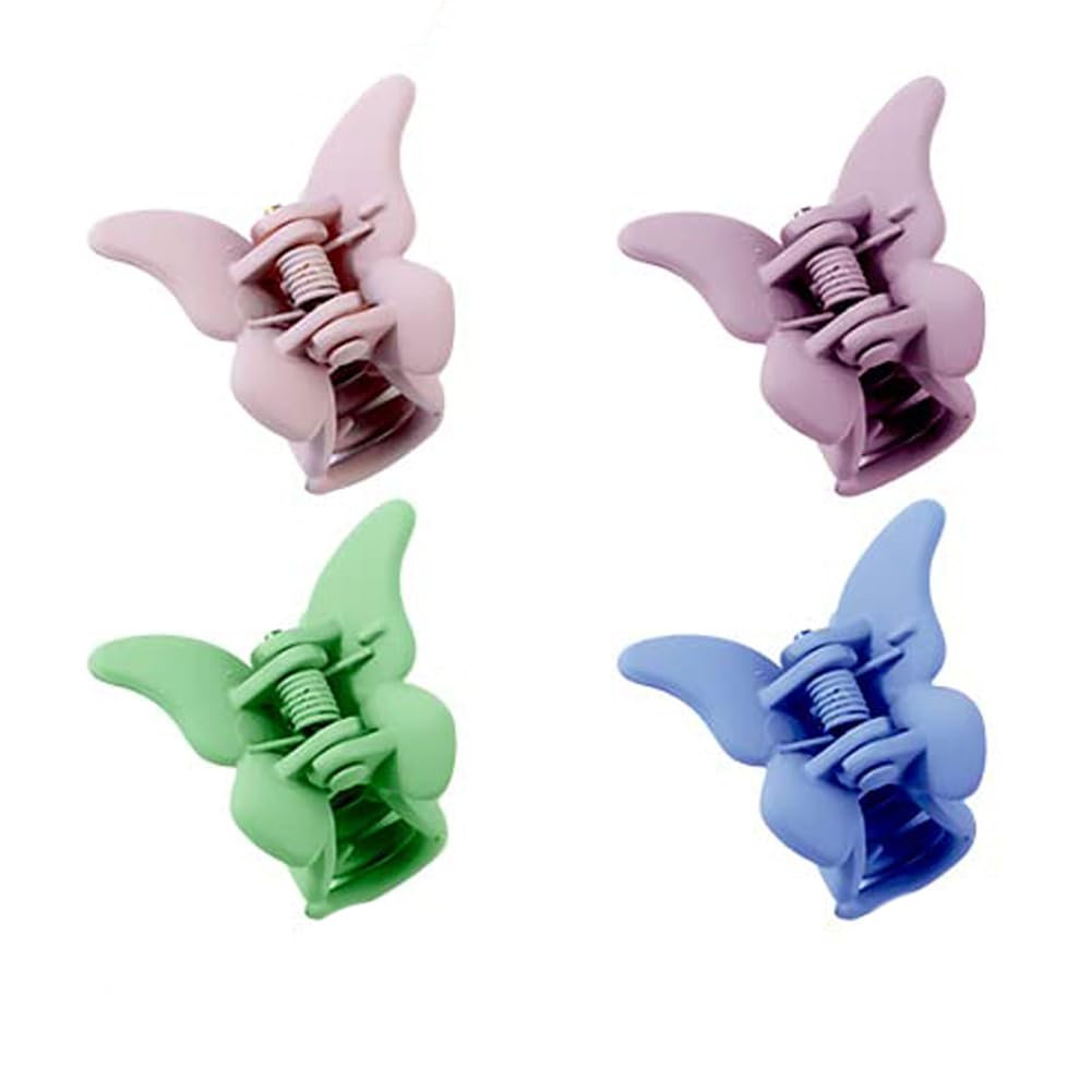PLUCKET® 6Pcs Small Matte Hair Claw Clips for Women & Girls - 1.5 Inch Mini Jaw Clips for Thin to Medium Thick Hair - Non-Slip Rectangle Hair Clips (Butterfly Design) - Perfect for School, Work, Gym & Everyday Hairstyles