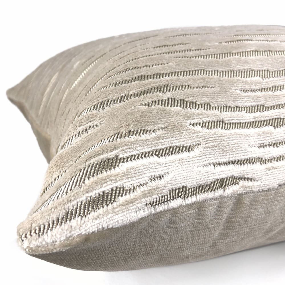 Odette Champagne Beige Cut Velvet Stripe Pillow Cover - Luxury Decorative Throw Pillow Case for Sofa, Bed, Couch - Home Decor & Living Room Accessories