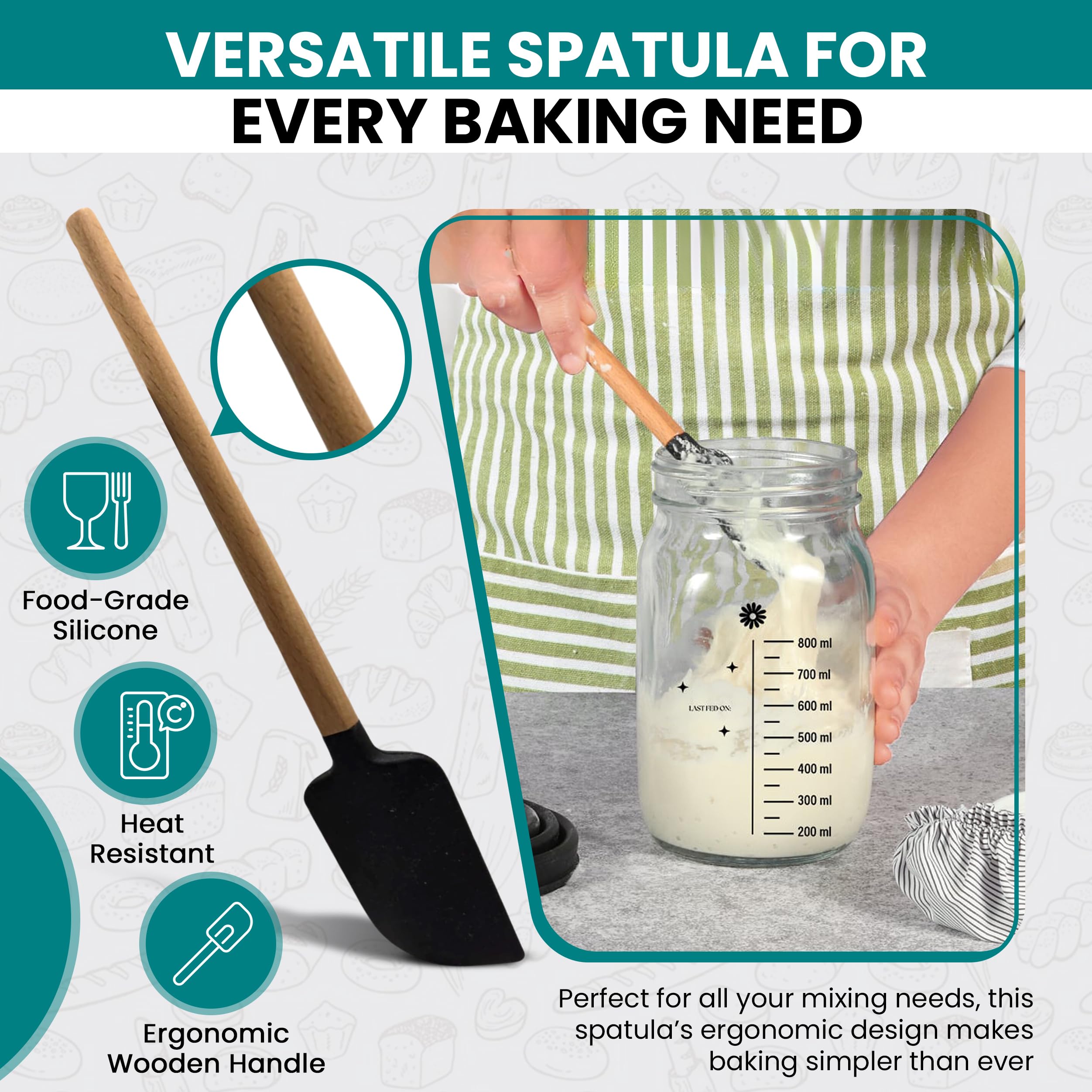 34 Oz Sourdough Starter Jar with Wooden & Aluminum Lid - Complete Sourdough Starter Kit Includes Spatula & Funnel - Wide Mouth Glass Jar for Homemade Bread Baking - Perfect for Beginners & Professional Bakers - Ideal for Kitchen, Gifts & Artisan Bread Making