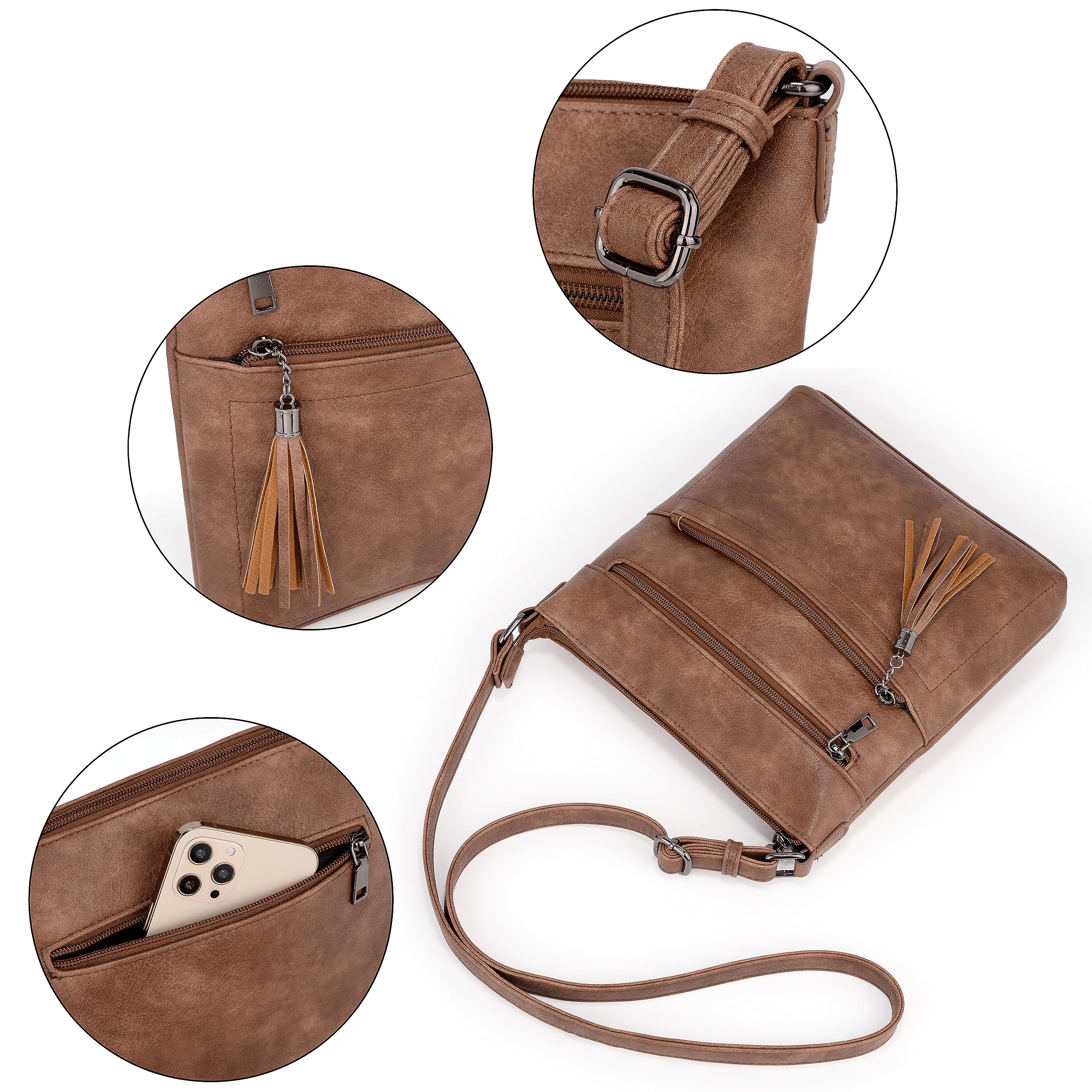 UTO Women's Crossbody Bag with Detachable Pattern Shoulder Strap & Tassel Zipper - Stylish Purse for Daily Use, Travel, Shopping, and Work