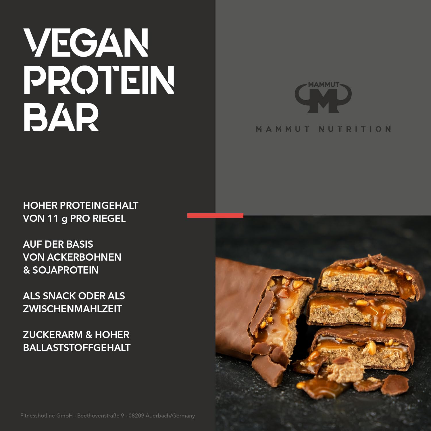 Mammut Nutrition Vegan Protein Bar – 12 Pack (45g Each) – 11g Plant-Based Protein Per Bar – Low Sugar, High Fiber – Fava Bean & Soy Protein – Ideal for Gym, Hiking & Healthy Snacking