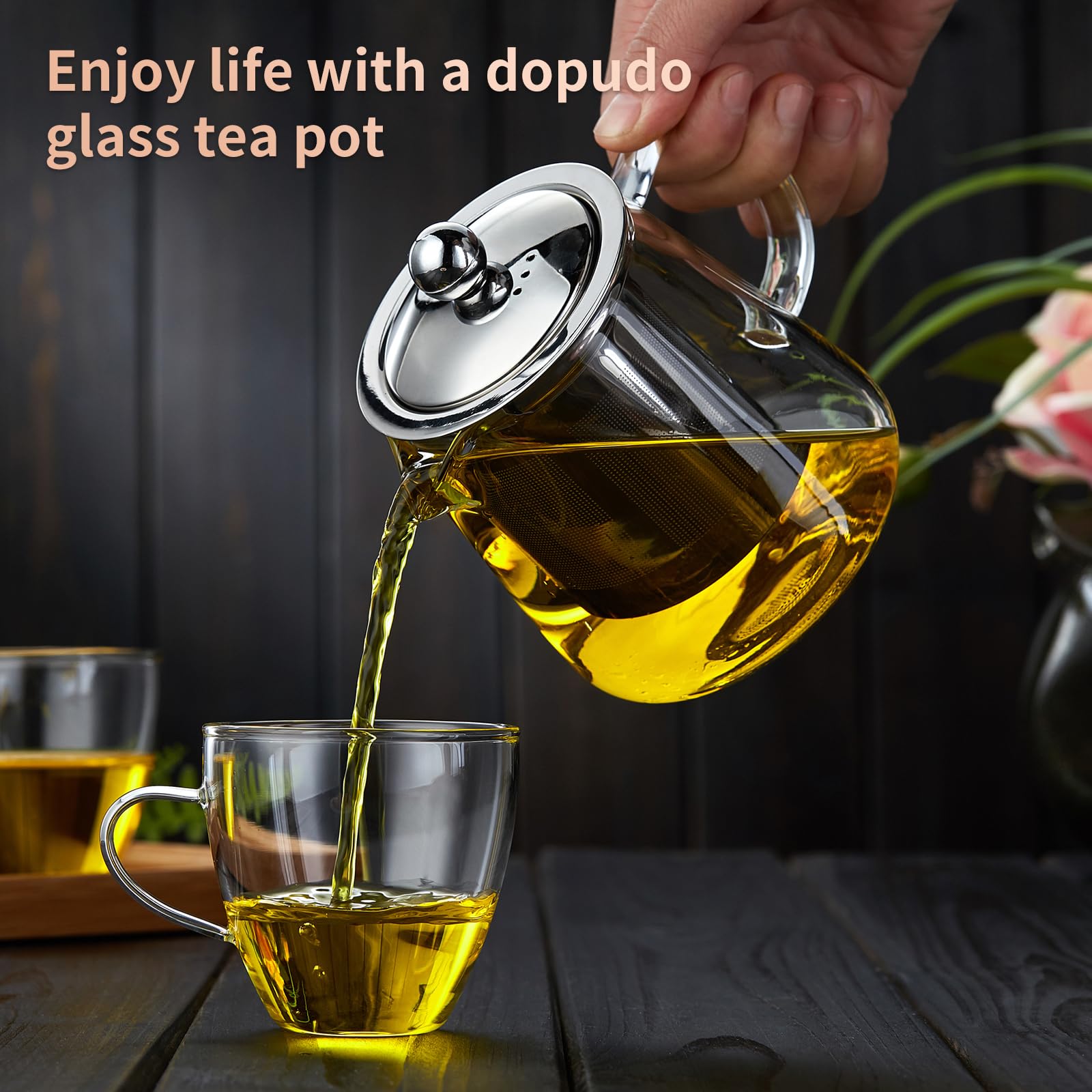 Premium Borosilicate Glass Tea Pot with Detachable Stainless Steel Infuser - 32oz/950ml Clear Teapot for Loose Leaf Tea, Blooming Tea & Tea Bags - Perfect for Home, Office & Tea Ceremonies