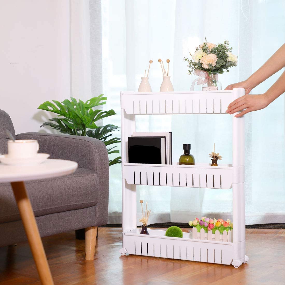 Orrda 3-Tier Slim Space Saving Storage Organizer Shelf with Wheels - Kitchen, Bathroom, Bedroom Organizer Rack for Spices, Toiletries & Home Essentials (White) | Perfect for Small Spaces & Clutter-Free Organization