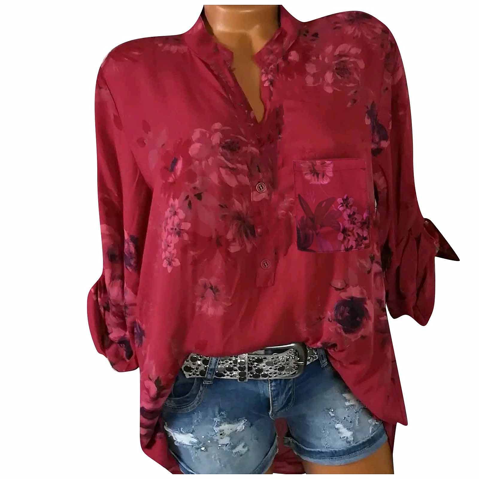 Plus Size Floral Print Button-Down Shirt for Women - Elegant Casual Blouse with Pullover Design for Work & Everyday Wear
