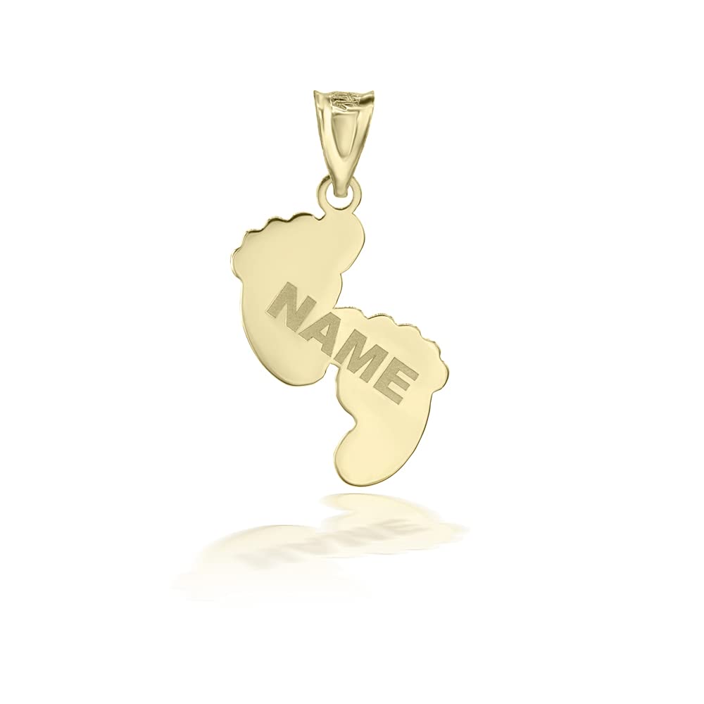 Personalized 10K Yellow Gold Baby Footprint Name Pendant - Custom Engraved with Child's Name & Birth Date - Perfect Gift for Christening, Baptism, or First Birthday