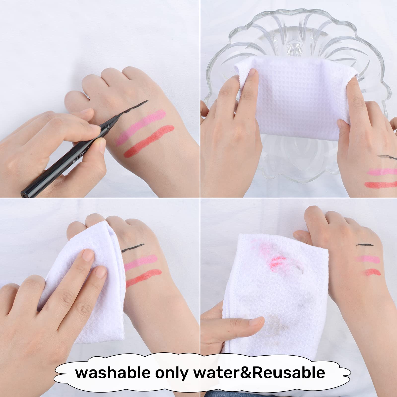 **SINLAND Microfiber Waffle Washcloths - Soft Exfoliating Facial Cloths for Makeup Removal, Quick Drying & Ultra Thin (6 Pack, White) - Perfect for Skincare, Bath & Travel**