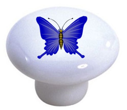 2 Pack Blue Butterfly Ceramic Drawer Knobs - Elegant Cabinet Handles for Dresser, Wardrobe & Furniture Upgrade - Home Decor & DIY Project Accessories