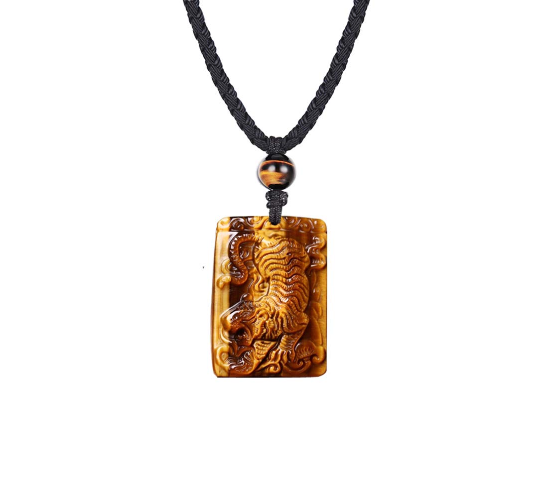 HASKARE Men's Tiger Eye Stone Pendant Necklace - Adjustable 27.5 Inch Chakra Healing Jewelry for Meditation, Yoga & Spiritual Protection