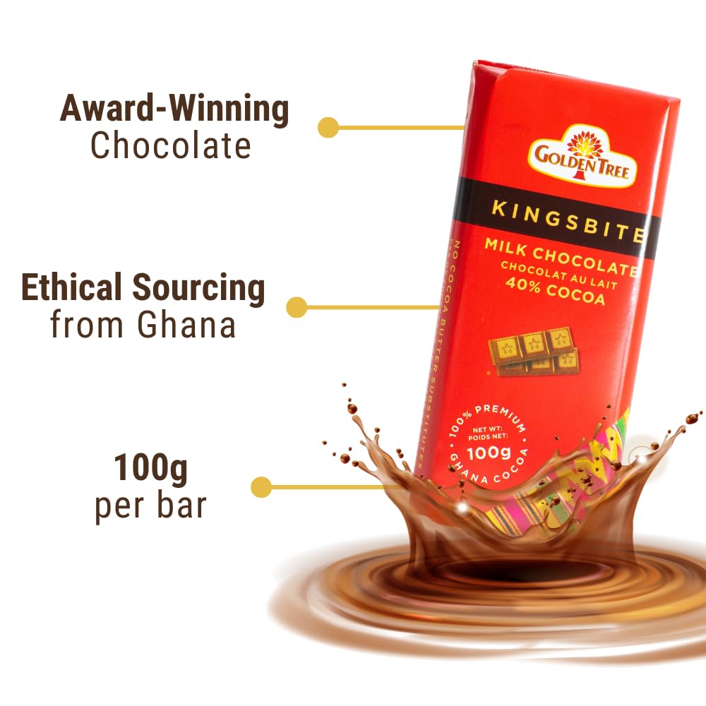 Kingsbite Award Winning 40% Cocoa Milk Chocolate Bar - All Natural, Ethically Sourced Single Origin Ghana Chocolate (1 Bar) - Perfect for Gifts, Desserts & Healthy Snacking