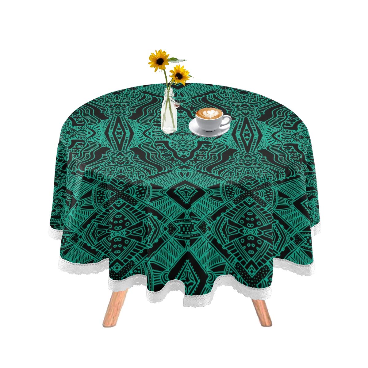 DOMIKING 60 Inch Round Tablecloth - Green Mandala Design, Washable Polyester Fabric for Holiday Dinners, Parties & Home Decor | Perfect for Dining Tables, Wedding Receptions, and Outdoor Events