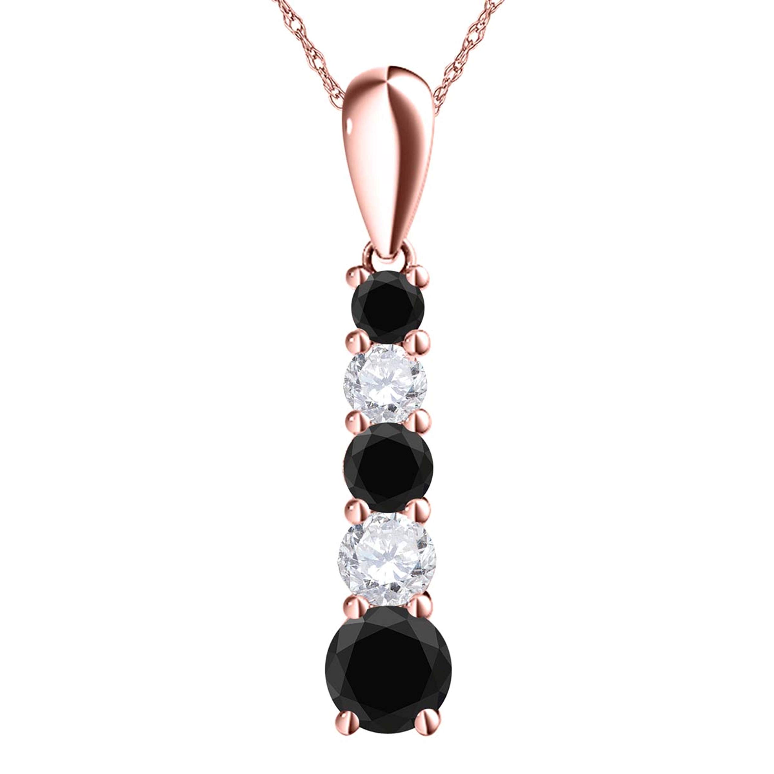 3/4 Carat Natural Black & White Diamond Journey Pendant Necklace for Women - 10k Rose, White & Yellow Gold with 18