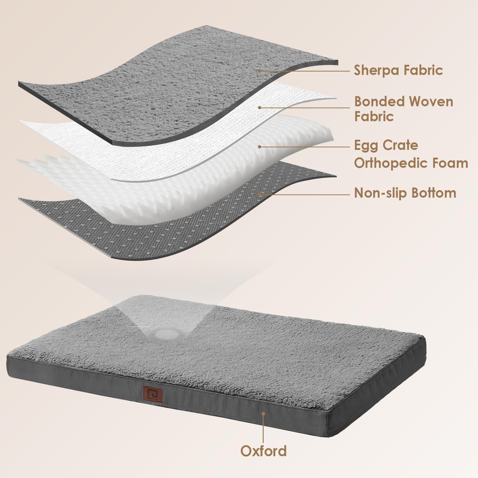 **Orthopedic XXL Dog Bed for Large Breeds - Washable Removable Cover, Grey (47