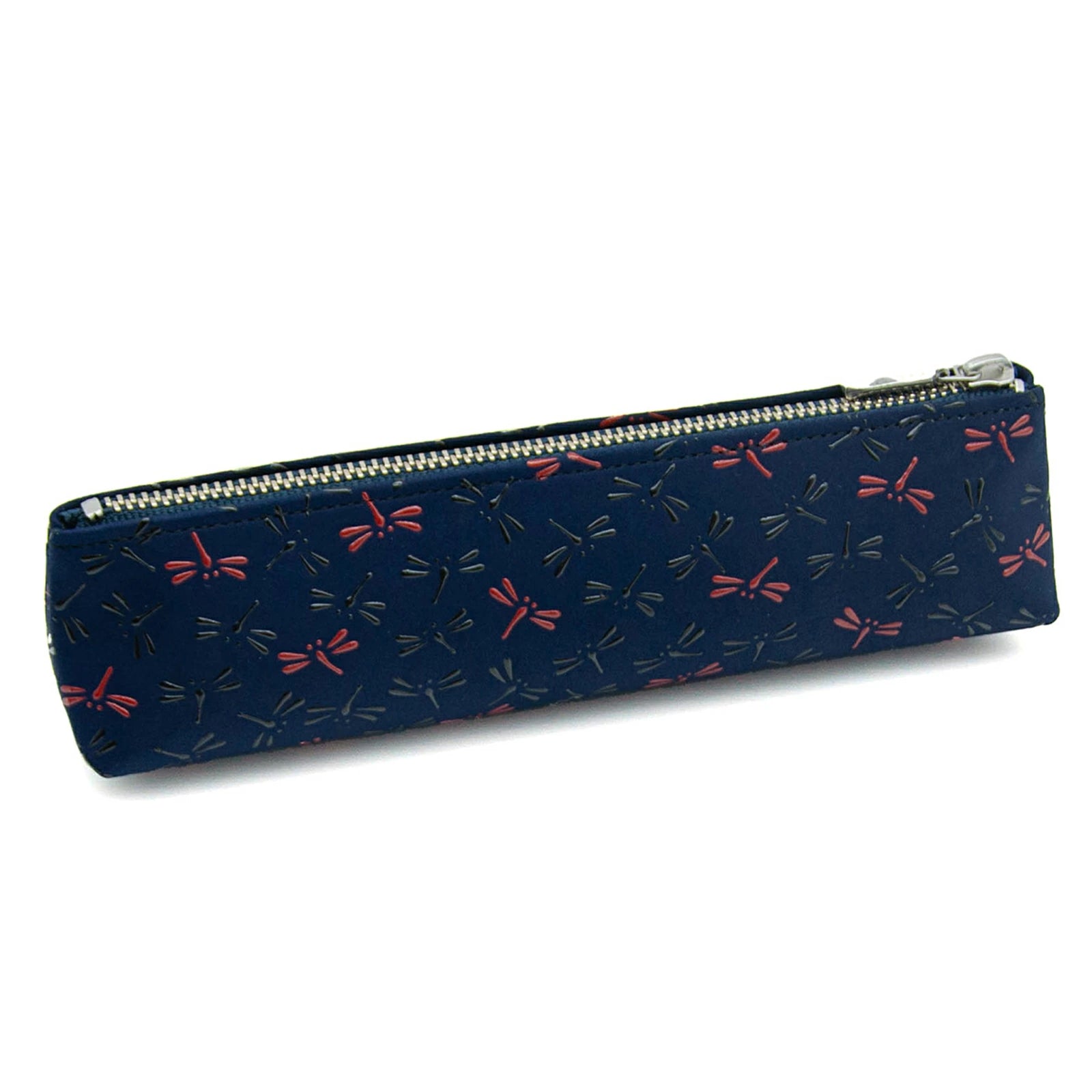 Koshu Inden Japanese Deerskin Leather Pencil Case - Dragonfly Navy - Handmade in Japan - Traditional Japanese Craft Pen Holder for School, Office & Gift