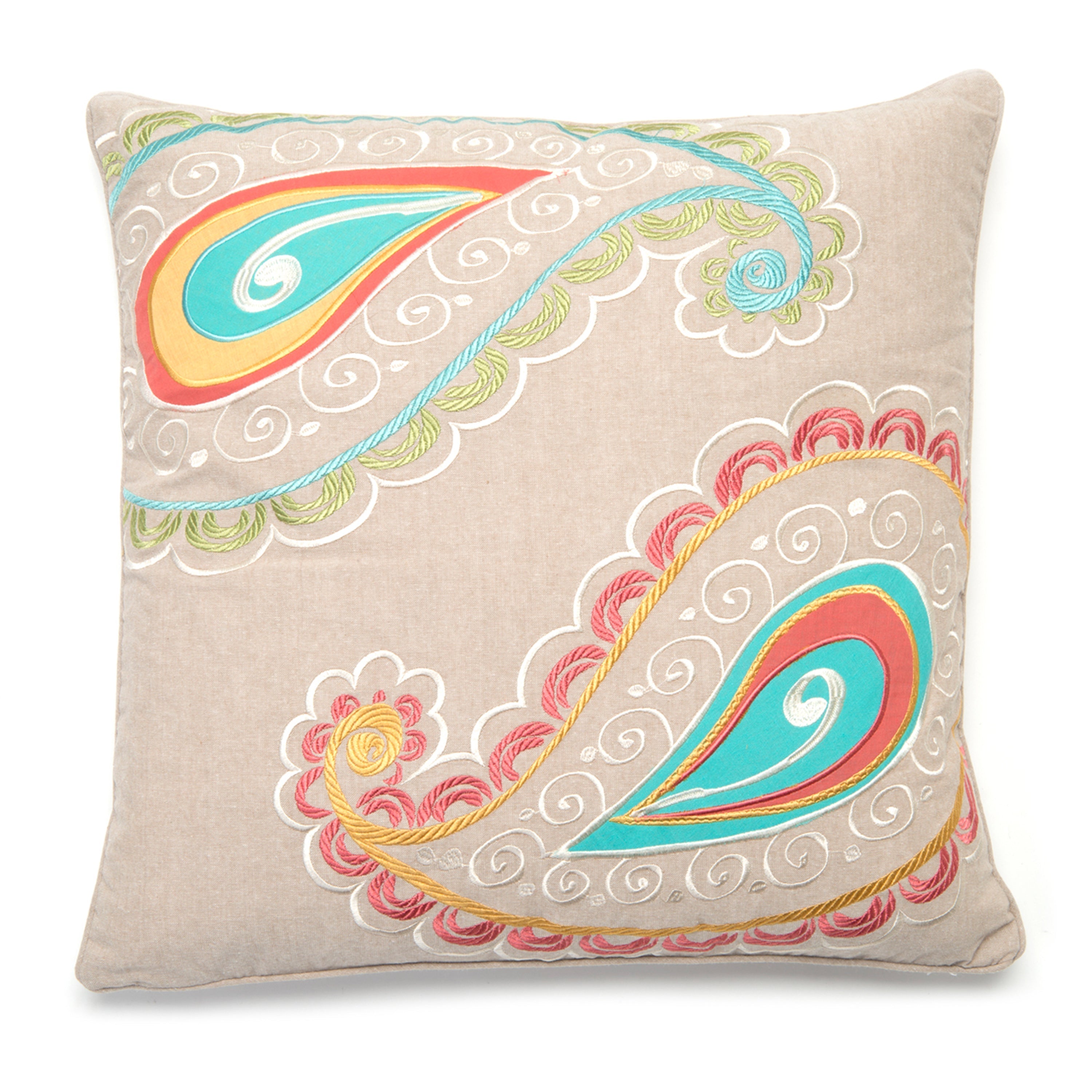 Ashbury Embroidered Paisley Pillow - Bohemian Decorative Throw Pillow Cover for Sofa, Bed, Couch - Perfect for Living Room, Bedroom & Home Decor