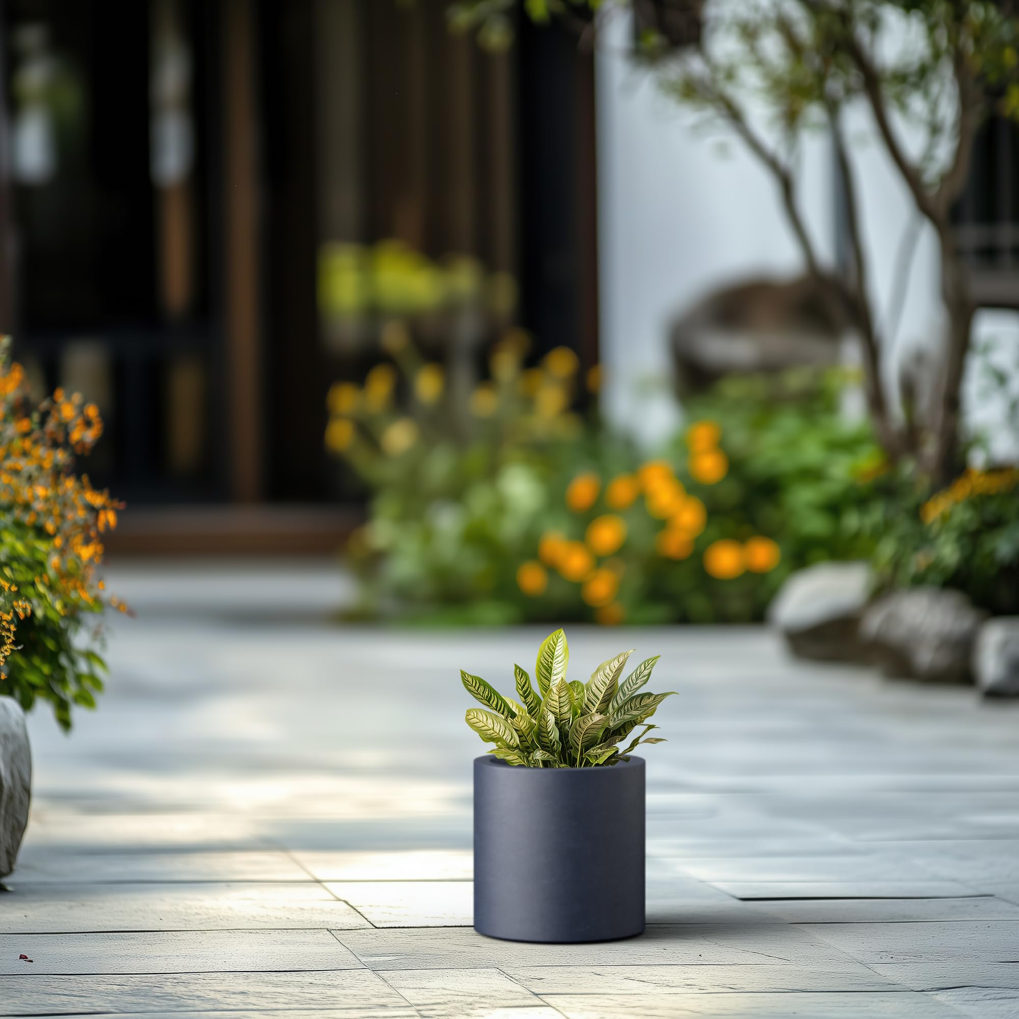 Kante AC0119A-60121 Lightweight Concrete Outdoor Modern Cylindrical Planter - 9.8 Inch Tall Gray - Perfect for Patio, Garden & Home Decor