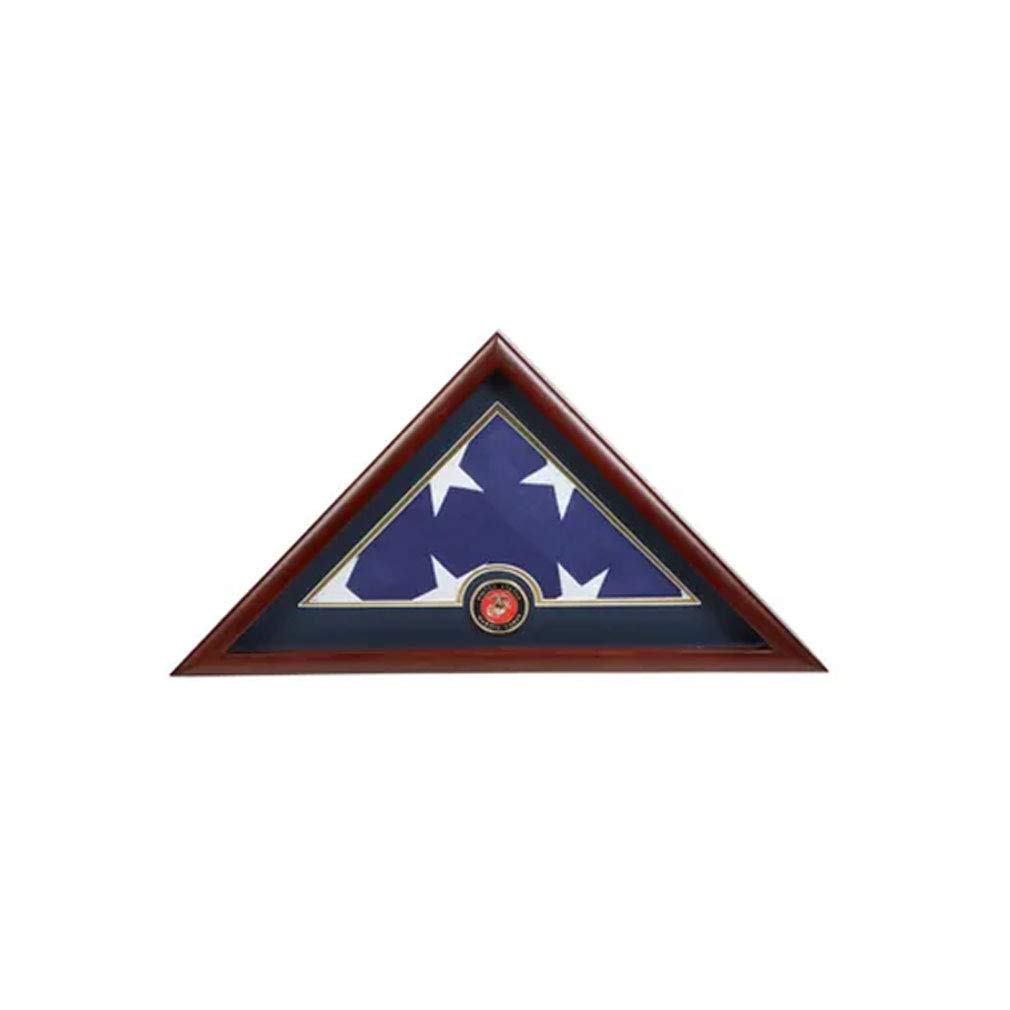 US Marine Corps Flag Display Case with American Flag - Premium Wooden Flag Shadow Box for Military Home Decor, Patriotic Gifts & Wall Display
