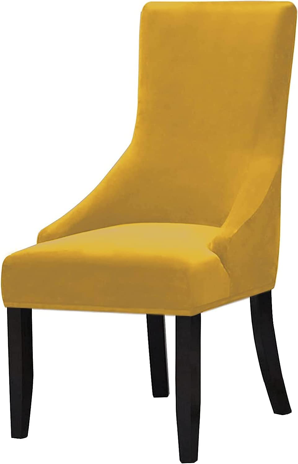 Velvet Dining Chair Covers - Stretchable Wingback Armchair Slipcovers (2 Pack, Yellow) | Soft Furniture Protectors for Dining Room, Hotel & Wedding Decor | Perfect for Home, Restaurant & Event Seating