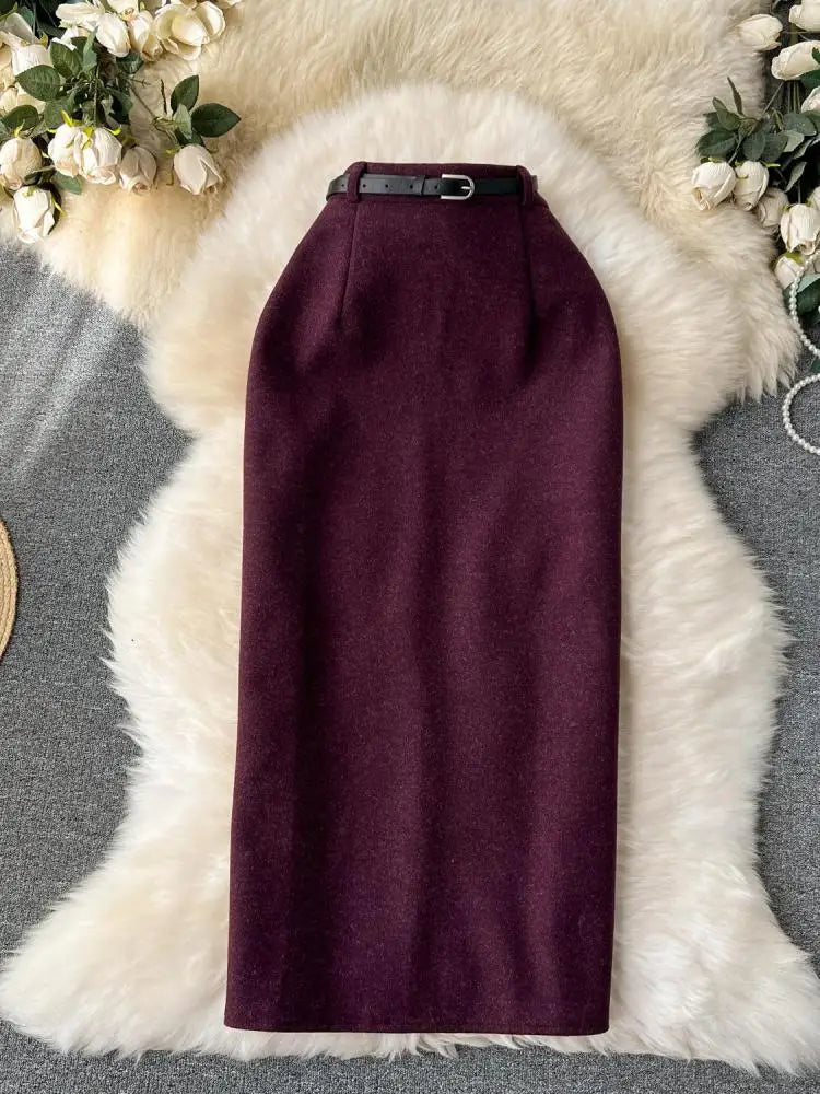 Beige & Black Wool Pencil Skirts for Women - Elegant High Waist Office Skirt, Thick Warm Winter & Spring Wrap Skirt (2023 New) | Perfect for Business Casual, Workwear & Formal Occasions