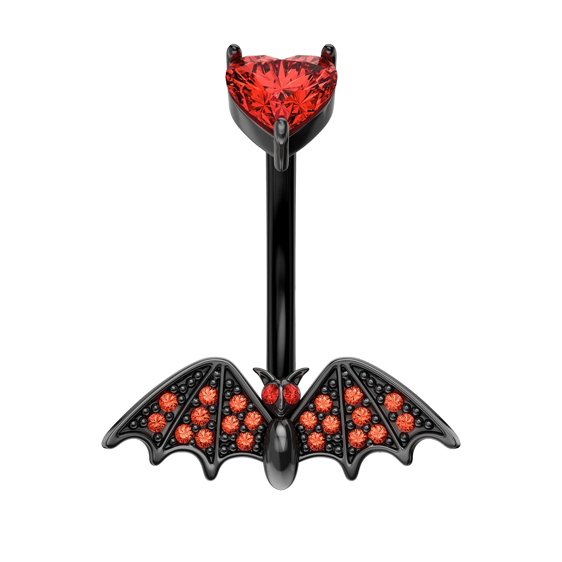 14G Halloween Belly Rings - 316L Surgical Steel with Red Gem & Bat Design for Navel Piercing | Perfect Costume Jewelry Gift for Women & Men