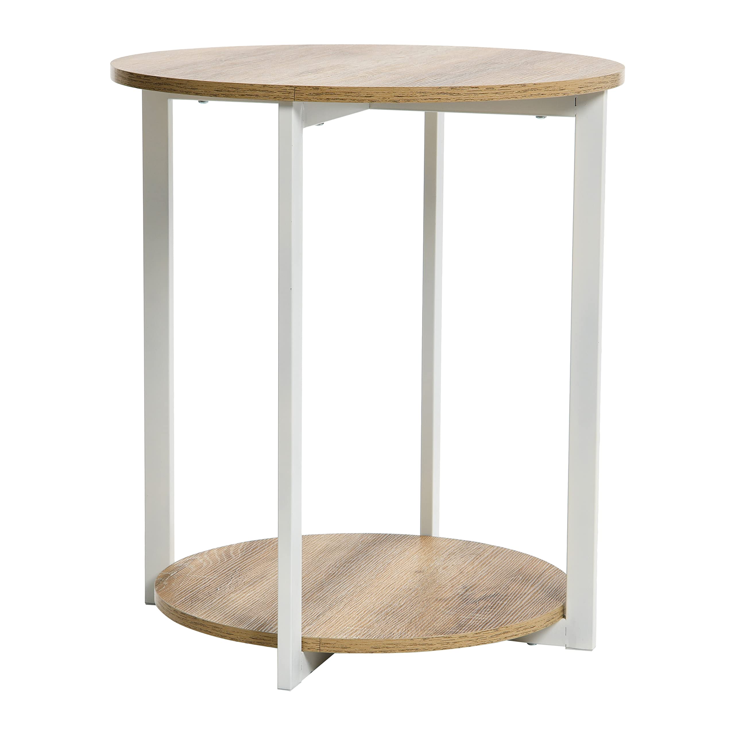 Coastal Oak Round End Table with 2-Tier Shelf - Rustic Side Table for Living Room, Bedroom, or Patio - Perfect for Drinks, Books, and Decor