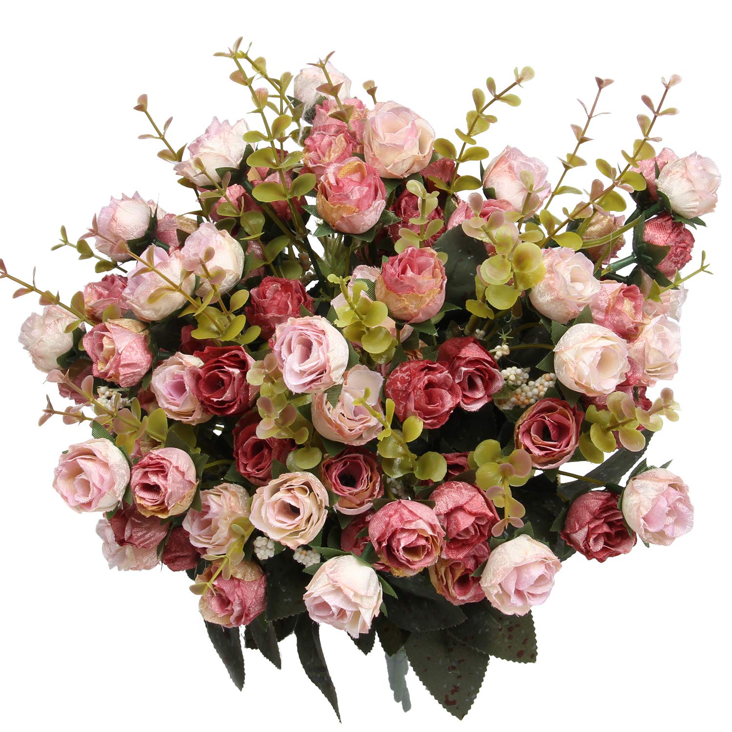Flojery 21 Heads Silk Rose Bouquet - Artificial Mini Roses for DIY Wedding Bouquets, Centerpieces, Bridal Shower Decor - Home & Party Decorations (Pack of 4, Pink) - Perfect for Wedding, Anniversary, Valentine's Day & Home Décor