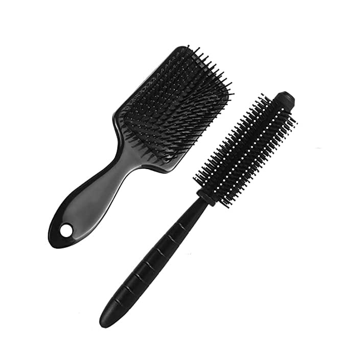 GITGRNTH 2 Pack Round Rolling Paddle Hair Brush Comb with Curling Roller - Styling Tool for Men & Women - Perfect for Salon, Home Use & Travel
