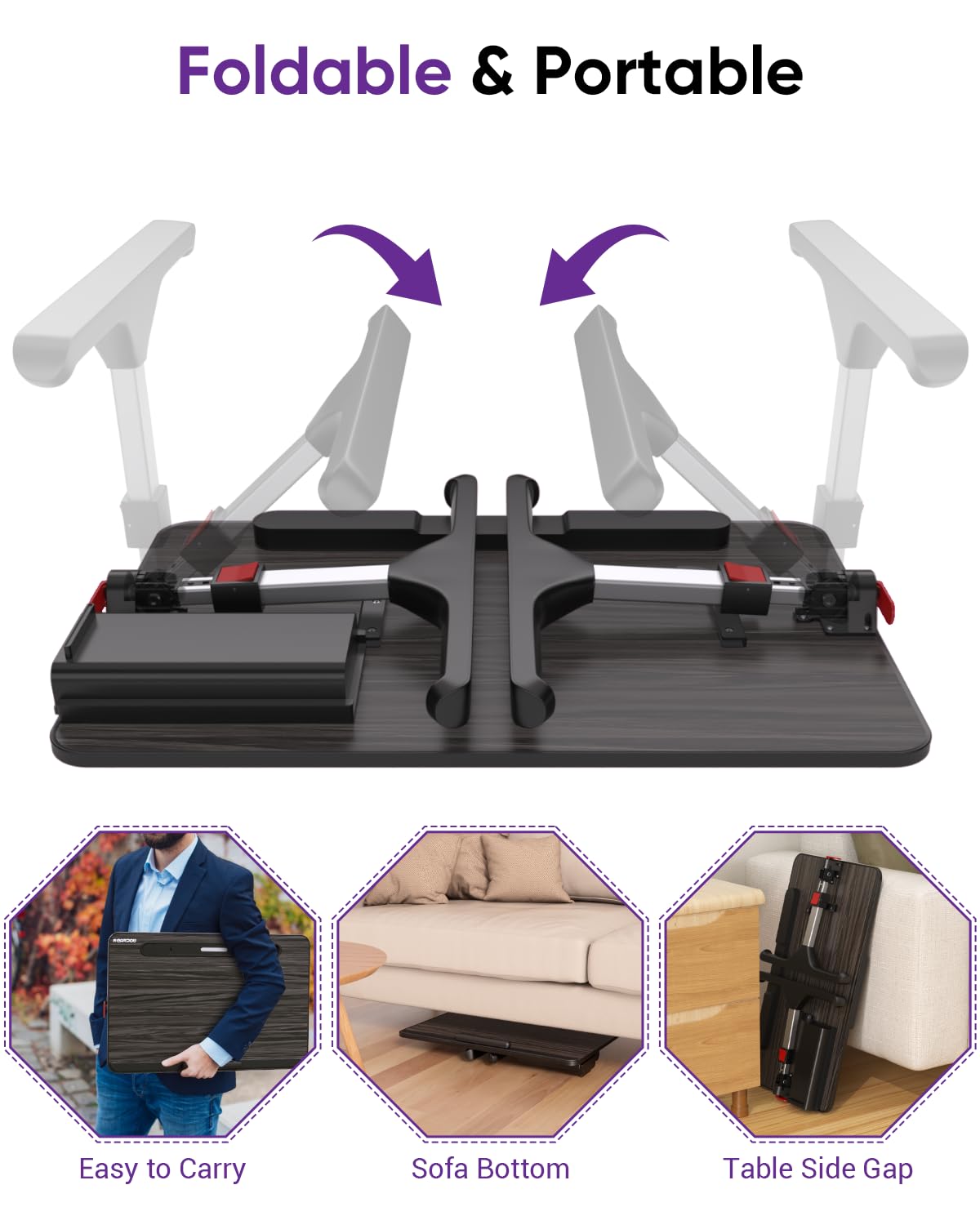 NEARPOW Adjustable Foldable Laptop Desk for Bed with LED Light - Portable Lap Desk with Book Stand, Wrist Rest & Storage Drawer - Ideal for Work, Study, Writing on Bed, Couch or Floor (Perfect for Adults & Kids)