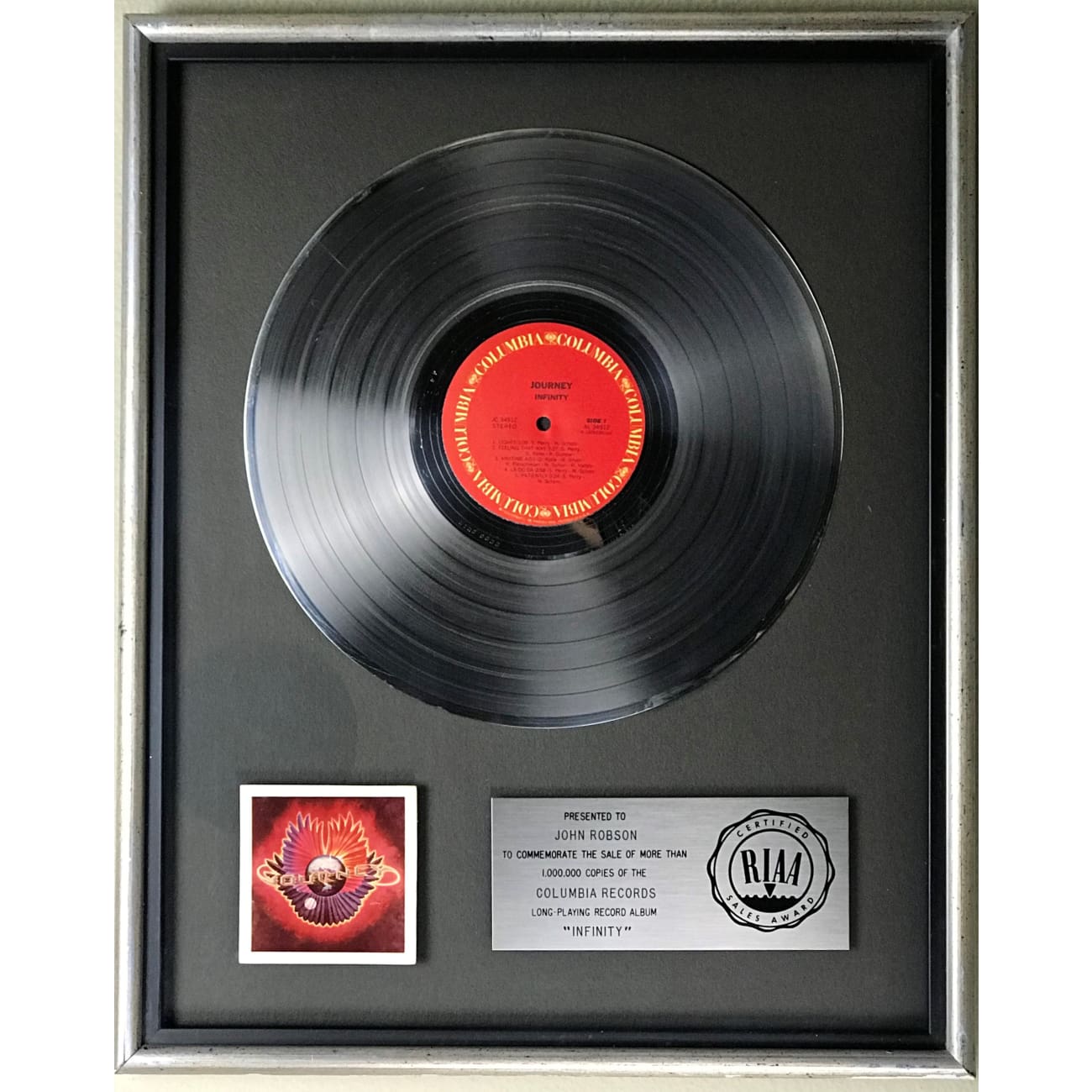 Journey Infinity RIAA Platinum LP Award - Certified Music Record Display for Collectors & Fans - Perfect for Home, Office, or Music Studio Decor