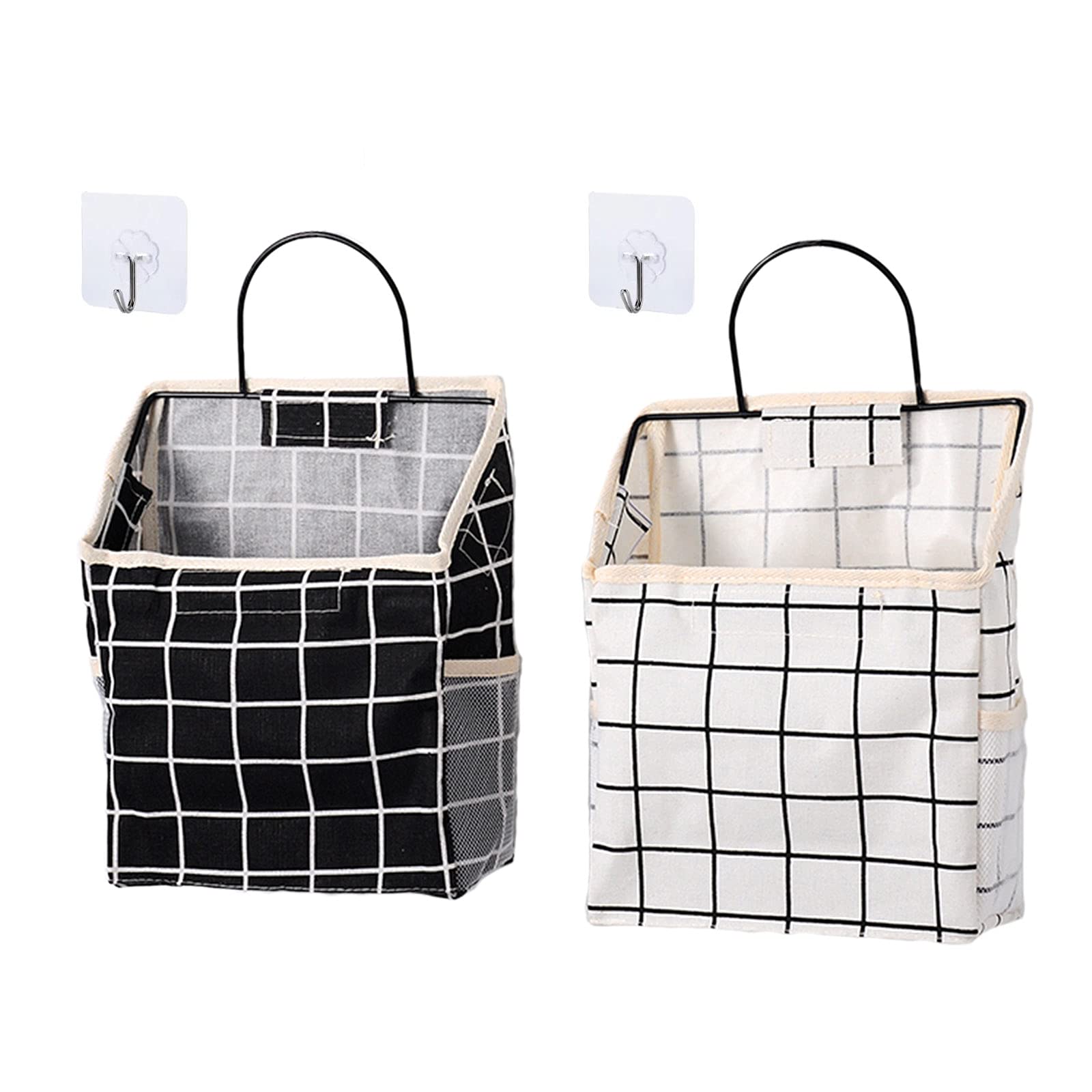 2Pcs Wall Hanging Storage Bags with Hooks - Cotton Linen Storage Shelves & Basket Organizers for Kitchen, Bedroom, Bathroom - Perfect for Storing Towels, Toys & Home Essentials