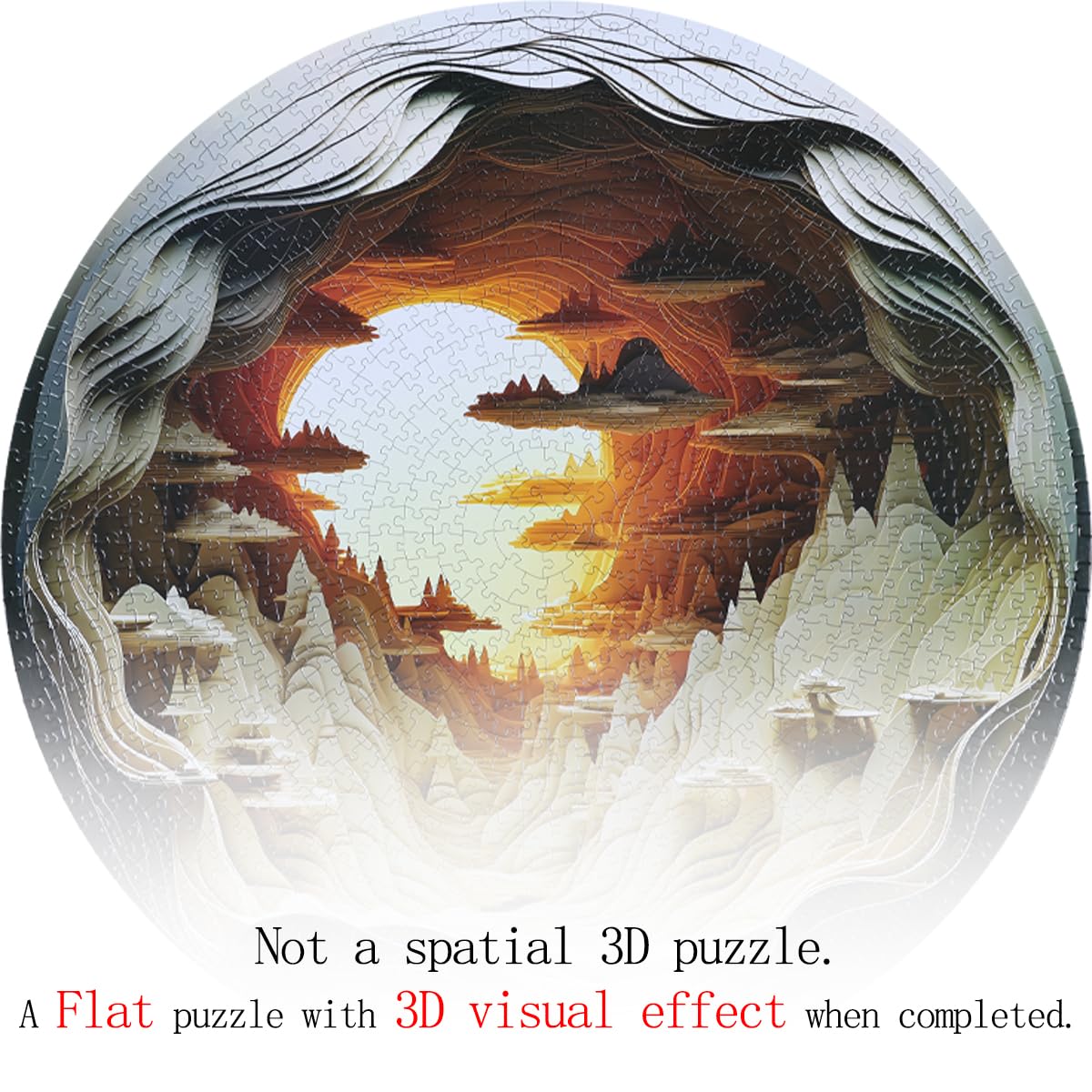 Bgraamiens 1000-Piece Round Puzzle - 3D Visual Dawn Inside a Cave | Autostereoscopy Challenge for Adults | Unique Hard Puzzle BG24011 | Perfect for Home Decor, Brain Training & Family Game Night