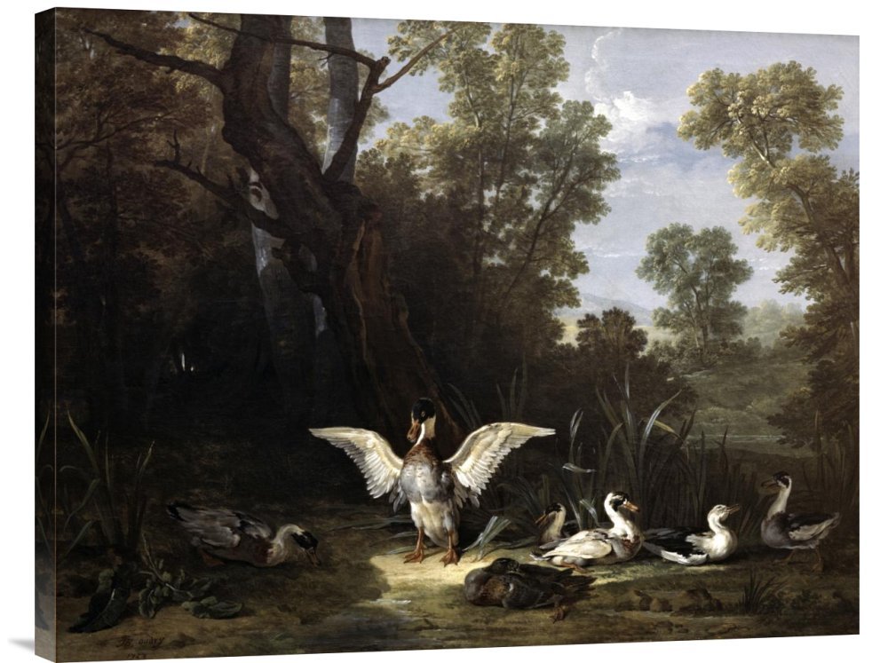 Budget Jean-Baptiste Oudry Ducks Gallery Wrap Giclee Canvas Wall Art Print - Handmade Oil Painting Reproduction - Perfect for Living Room, Bedroom & Office Decor